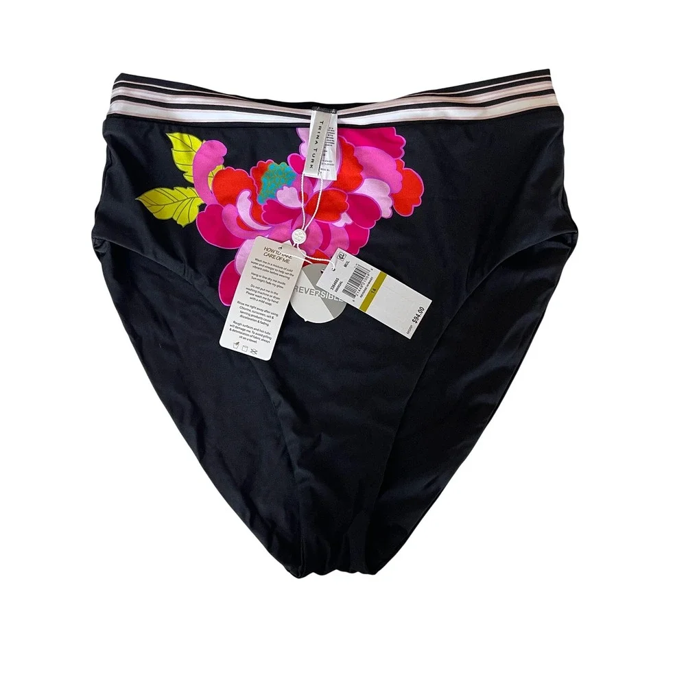 Trina Turk Bougainvillea Reversible High Waist Bikini Bottoms Women's Size‎ 14